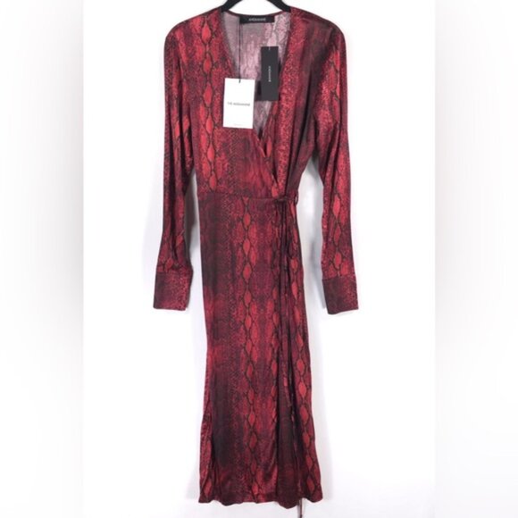 NWT ANDAMANE BEBERLY Wrap Midi Dress Red Python Print MADE IN ITALY 🇮🇹 Size XS - Picture 3 of 16
